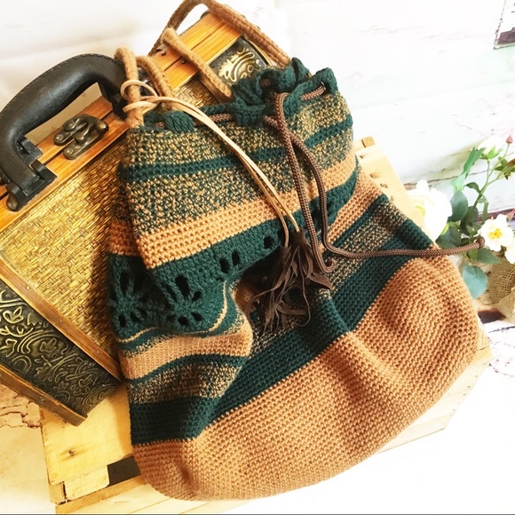 ❤️HP❤️Bohemian Green/Brown Hand Crocheted Bag NWOT - Picture 7 of 8